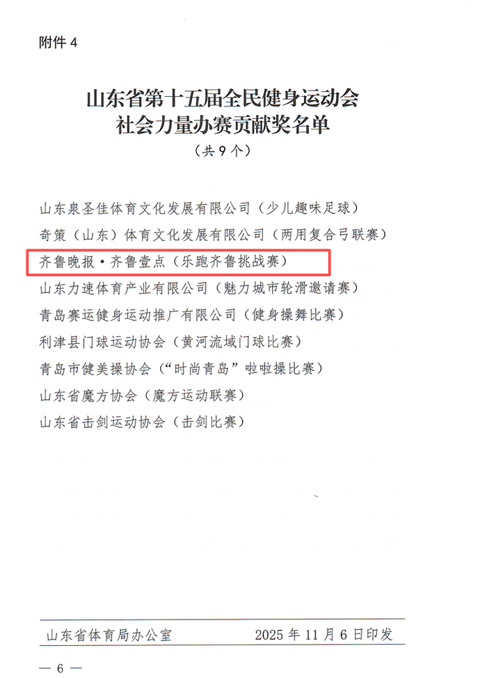九游体育入口-齐鲁晚报·齐鲁壹点获第十五届全民健身运动会社会力量办赛贡献奖|山东省|赛事|公益_新浪新闻